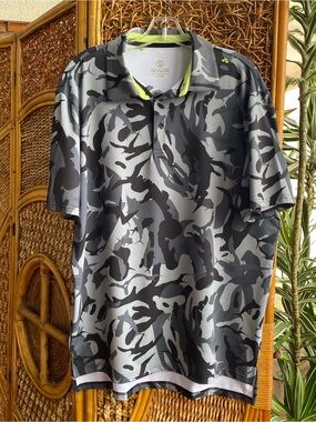 Scales Men's Gray Golf Camo Polo Shirt Size Medium